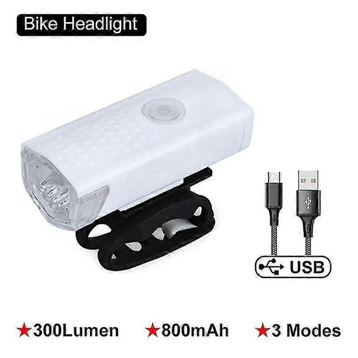 Kerékpár lámpa szett első-hátsó, LED, USB, 1000 lumen, fehér-piros, 7.5x3x2cm