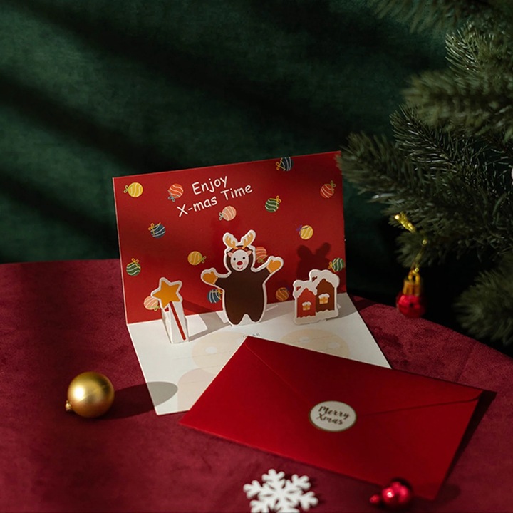 Set felicitari Craciun YANYXR rosu 16x15cm cu plicuri si autocolante