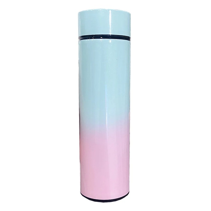 Sticla Apa YANYXR, Izolata Vid, LED Temperatura, Verde roz, 500ml