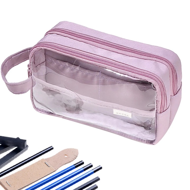Penar YANYXR, organizator pentru pixuri si markere, transparent, roz, mare