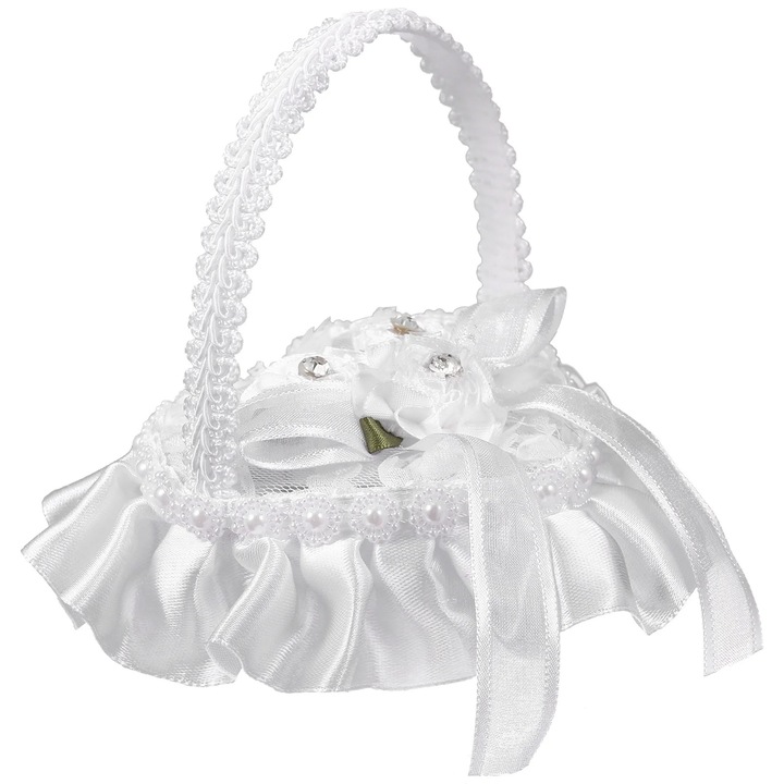 Perna inel nunta YANYXR dantela satin alb 9.5x8.5x10cm