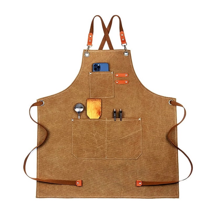 Sort bucatarie YANYXR bumbac gros camel 3 buzunare reglabil 70x85cm