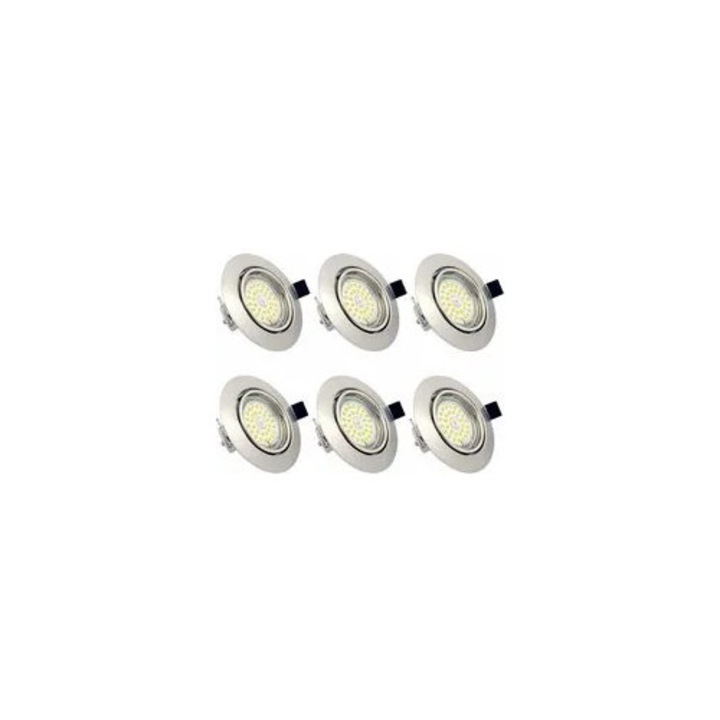 Set 6 spoturi LED GU10, 6W, reglabil, alb cald, 68x86x60mm