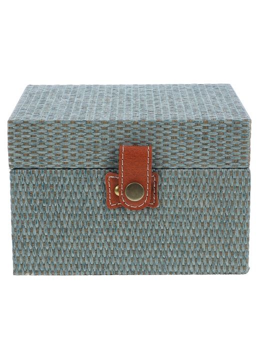 Cutie bijuterii YANYXR, lemn si material textil, albastru, 18x14x12cm