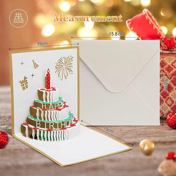 Felicitare muzicala aniversara 3D pop-up cu plic aurie unisex
