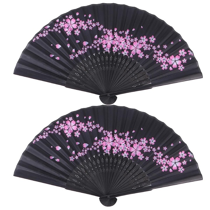 Set 2 evantaie bambus si matase, negru roz, 27.5x21x0.1cm