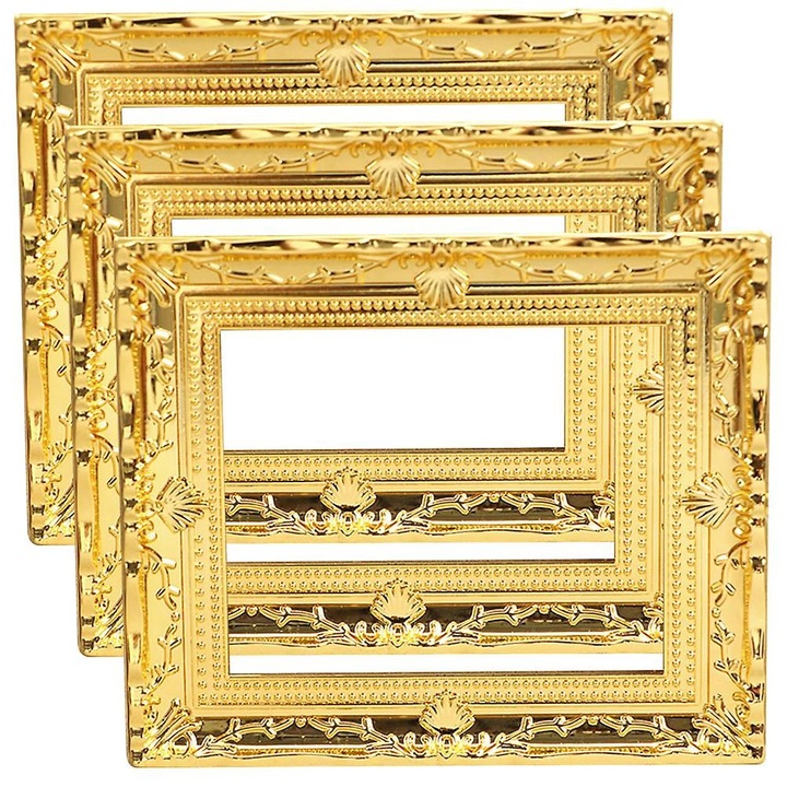 Set 3 Accesorii Miniaturale pentru Casa, Plastic, Auriu, 7.7x6.5x0.7cm