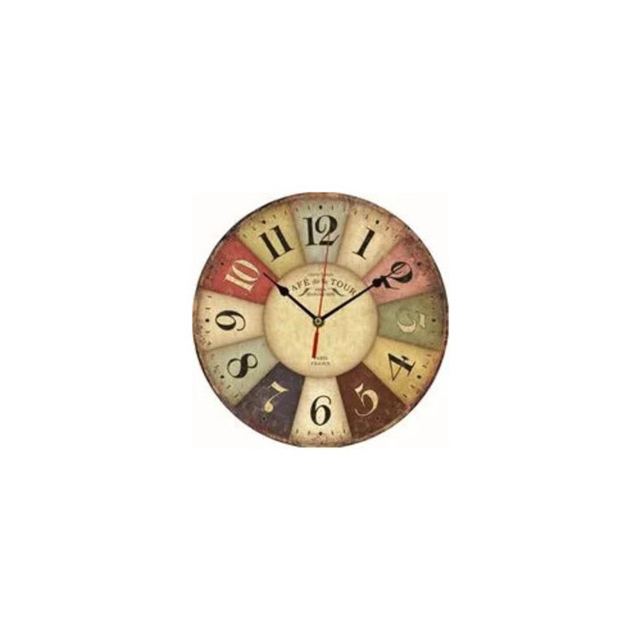 Ceas de perete vintage industrial lemn 30cm argintiu silentios