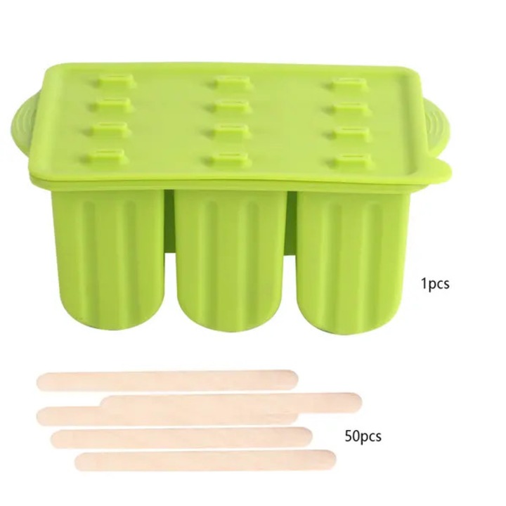 Forma inghetata silicon 12 celule cu capac si betisoare multicolor 22x13.5x9.5cm