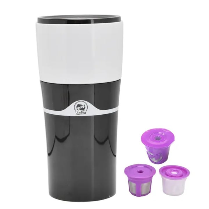 Cafetiera portabila 450ml, pentru birou si camping, alb, 18x8.6cm