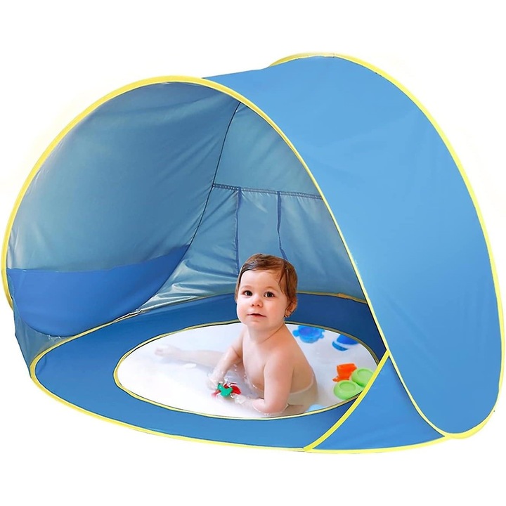 Cort de plaja pentru copii, pop-up, albastru, 70x79x117cm