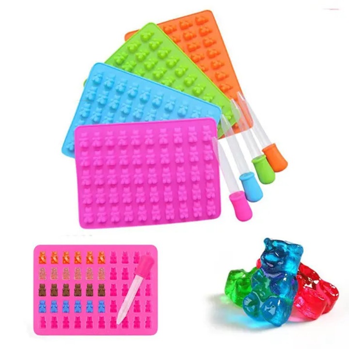 Set 5 forme silicon alimentare ursuleti multicolor 16.5x15.5x1.2cm cu pipete 12cm