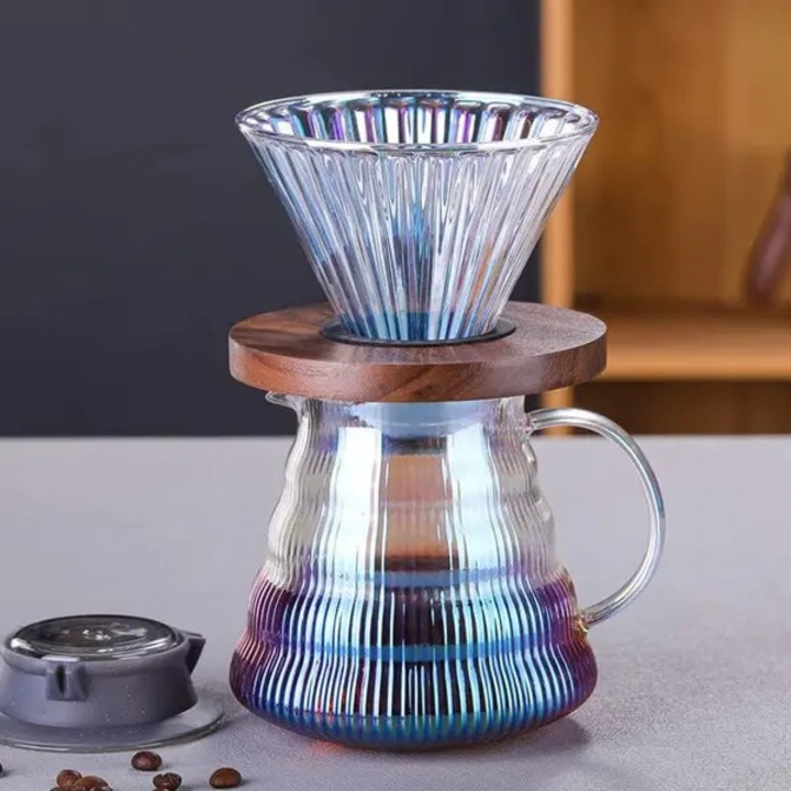 Set cafetiera sticla borosilicata filtru lemn, gradient, 600ml