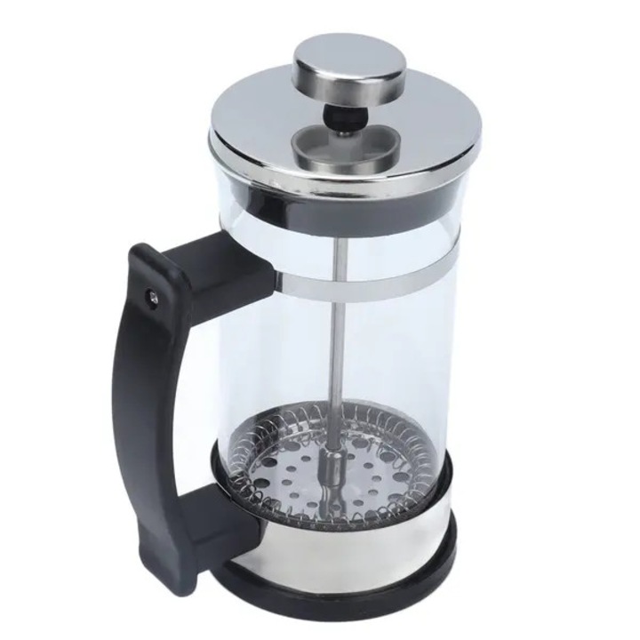 Cafetiera presa manuala, otel inoxidabil 304, sticla borosilicata, rezistenta la caldura, 0.6L