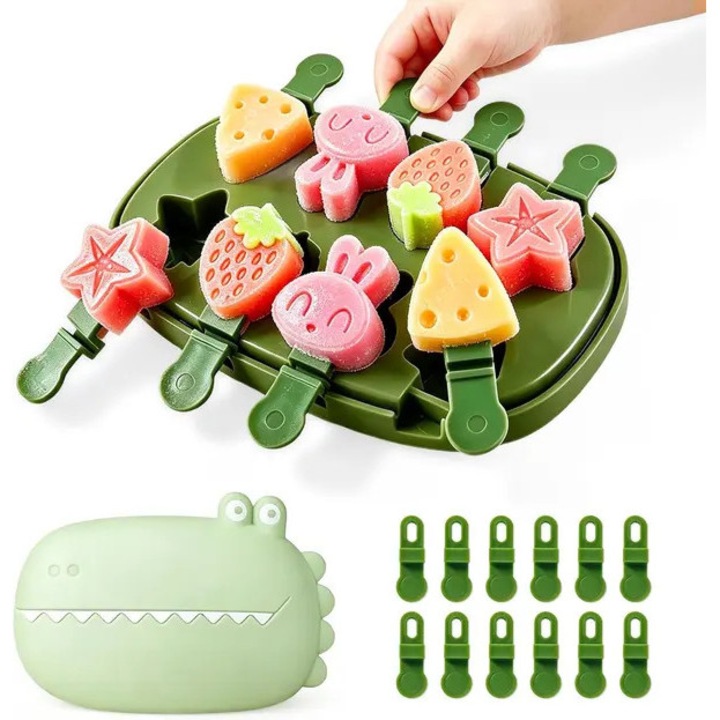 Set 8 forme mini crocodil din silicon alimentar verde 21ml