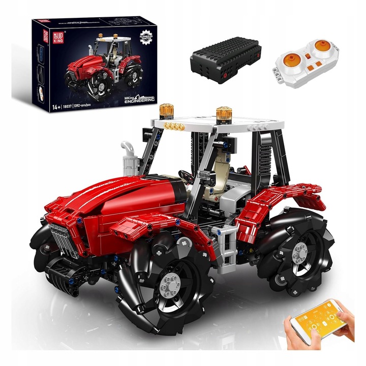 Set constructie tractor telecomandat Mould King 18037, 1392 piese, multicolor, 31x21x20cm