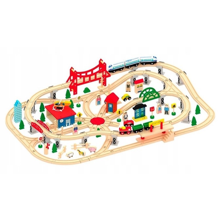Set trenulet lemn Leomark 130 piese multicolor 700cm