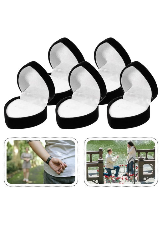 Cutie bijuterii YANYXR set 6 inimi negru 5x5x3.5cm