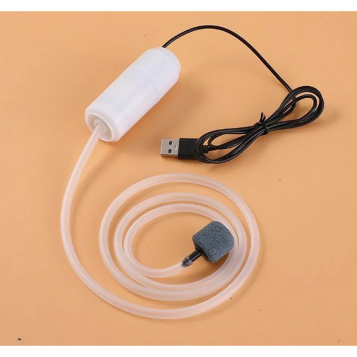 Pompa aer acvariu YANYXR silentioasa USB alba 7.6x3x3cm