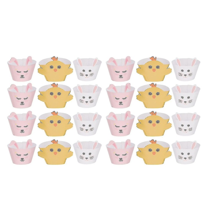 Set 24 invelisuri cupcake iepuras colorate 21x7cm hartie