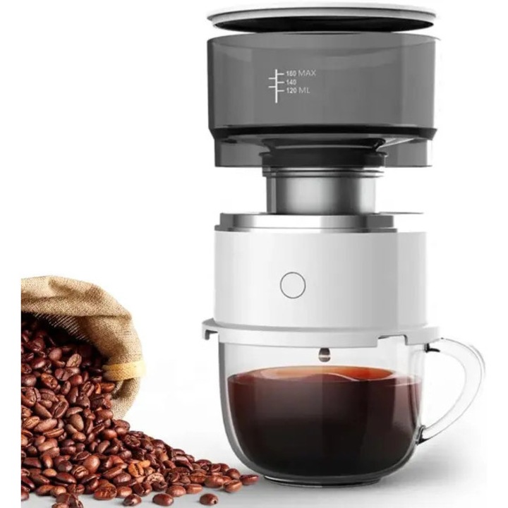 Cafetiera portabila automata VITERRA.4-25CDCJ-K0232-260830-3691, filtru din otel inoxidabil 304 reutilizabil, control temperatura 88–92°C, preparare 150s, alb, 160 ml