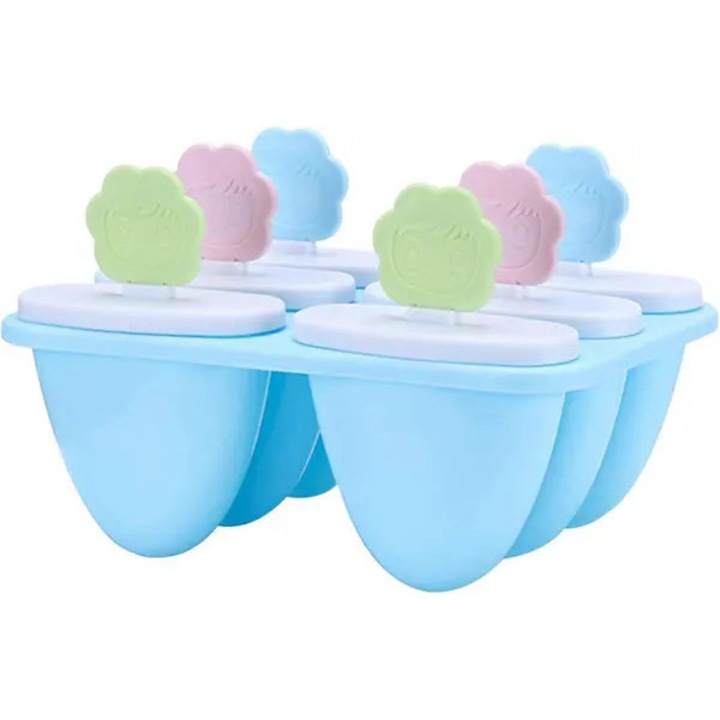 Forma de inghetata silicon, 6 gauri, set cu betisoare, reutilizabil, multicolor