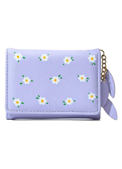 Portofel dama trifold, piele PU, mov, 10.6x8x1.8cm