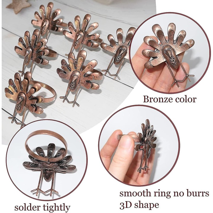 Set 6 inele servetel metalice toamna bronz vintage 4cm