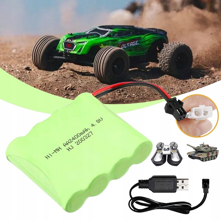 Acumulator NiMH 4,8V 2400mAh cu incarcator USB verde 56x13x48mm set