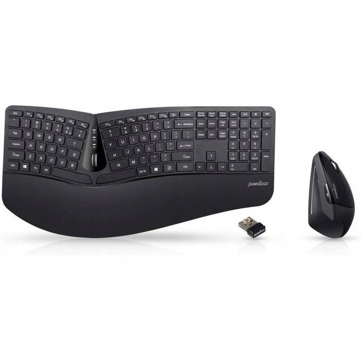 Комплект безжична клавиатура и мишка Perixx PERIDUO-606A ергономичен QWERTZ черен компактен