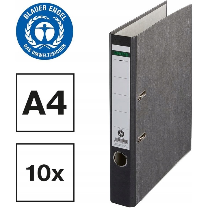 Set 10 bibliorafturi Centra A4, 2 inele, 5,2cm, negru, 31,7x28,5x0,25cm