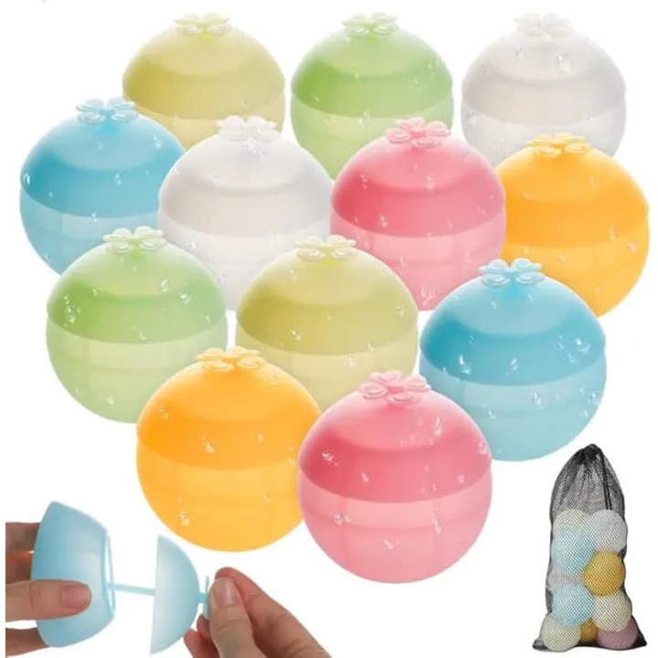 Set 12 mingi de apa reutilizabile din silicon, multicolor, 6 cm