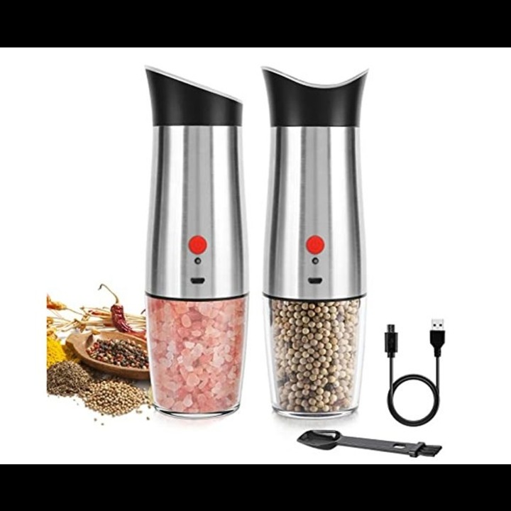 Set rasnite electrice sare si piper, reincarcabil USB, capacitate 200ml, inox
