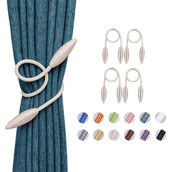 Set 2 cleme pentru perdele, cristal, alb, flexibil, 30x5cm