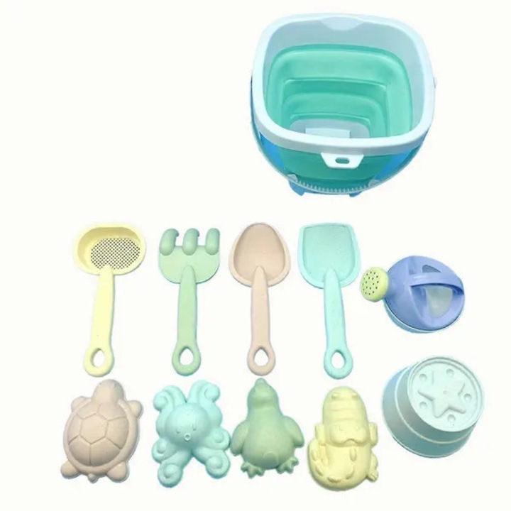Set jucarii plaja 11 piese, verde, 4-8 ani, plastic, galeata pliabila