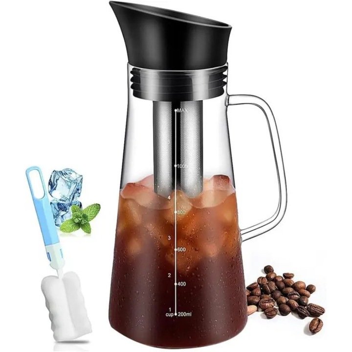 Infuzor pentru cafea rece, sticla borosilicata, 1.2l, transparent, 24.8x11.5cm