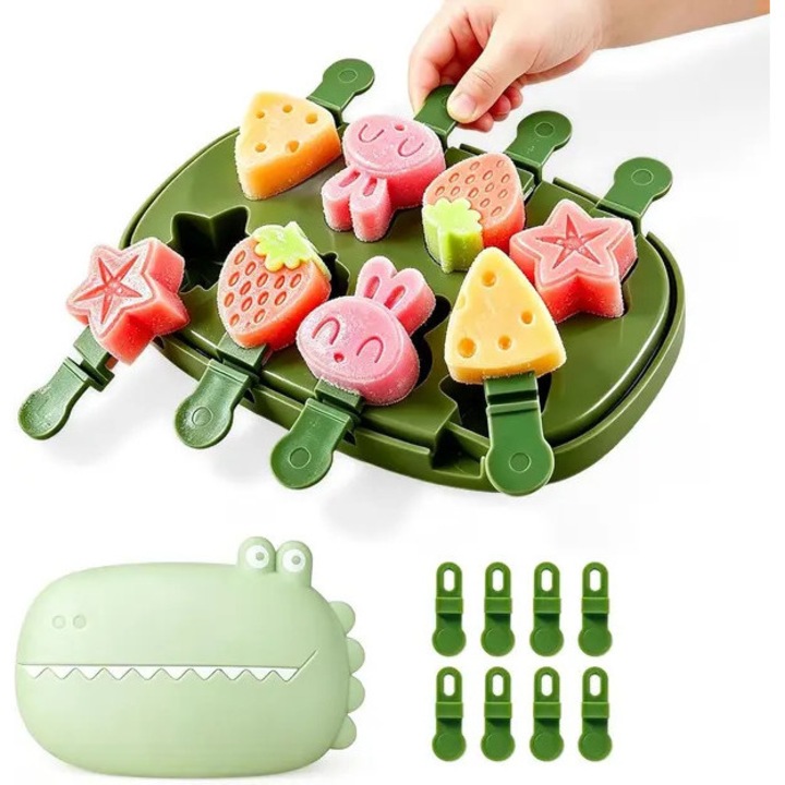 Set forme mini crocodil din silicon pentru inghetata, 21ml, multicolor