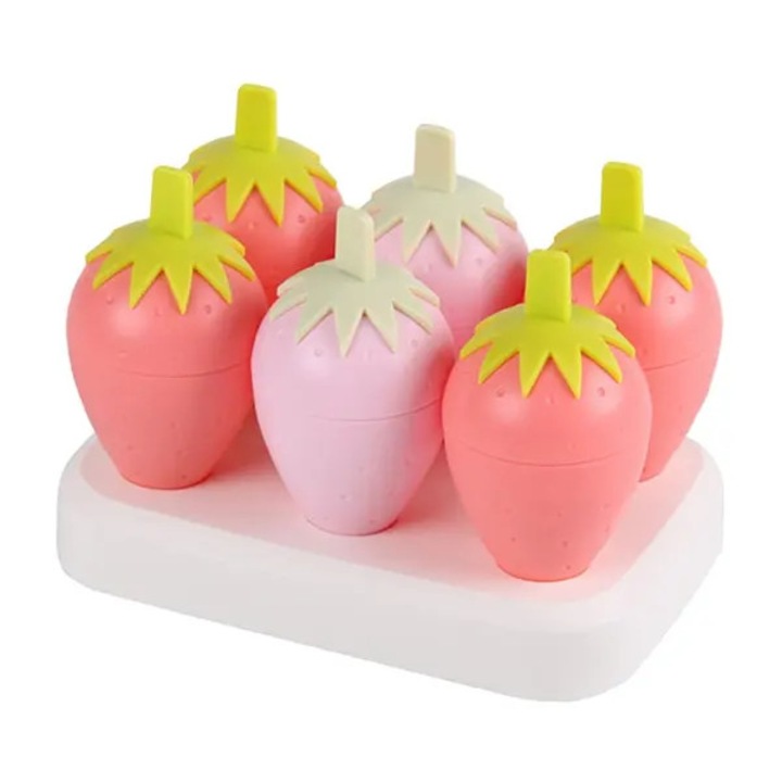 Set 6 forme inghetata capsuna, reutilizabile, roz, 10x15cm