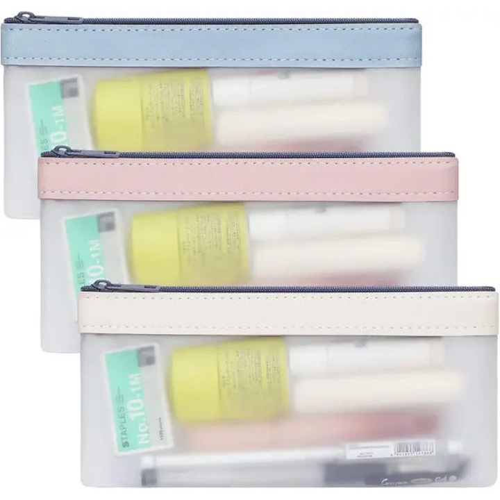 Set 3 penare transparente TPU cu fermoar, rezistente, 18.5x10cm