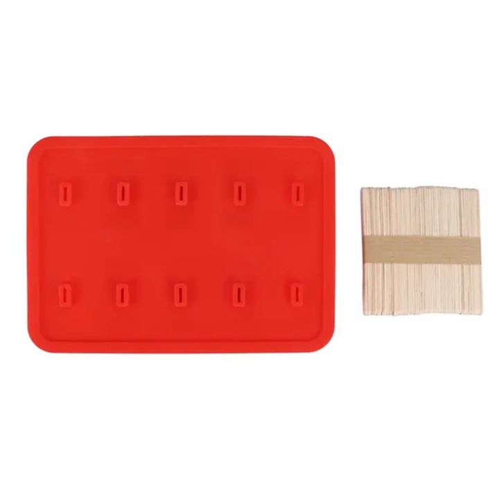 Forma silicon 10 compartimente pentru inghetata cu 50 betisoare rosu 20.5x14.8x10.3cm