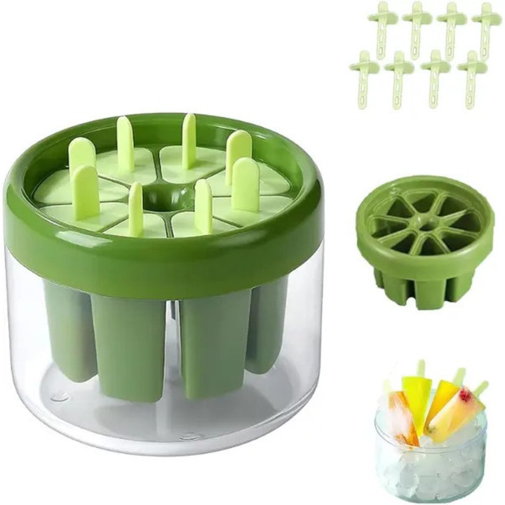 Forma inghetata 8 gauri verde, reutilizabila, usor de demontat, compacta