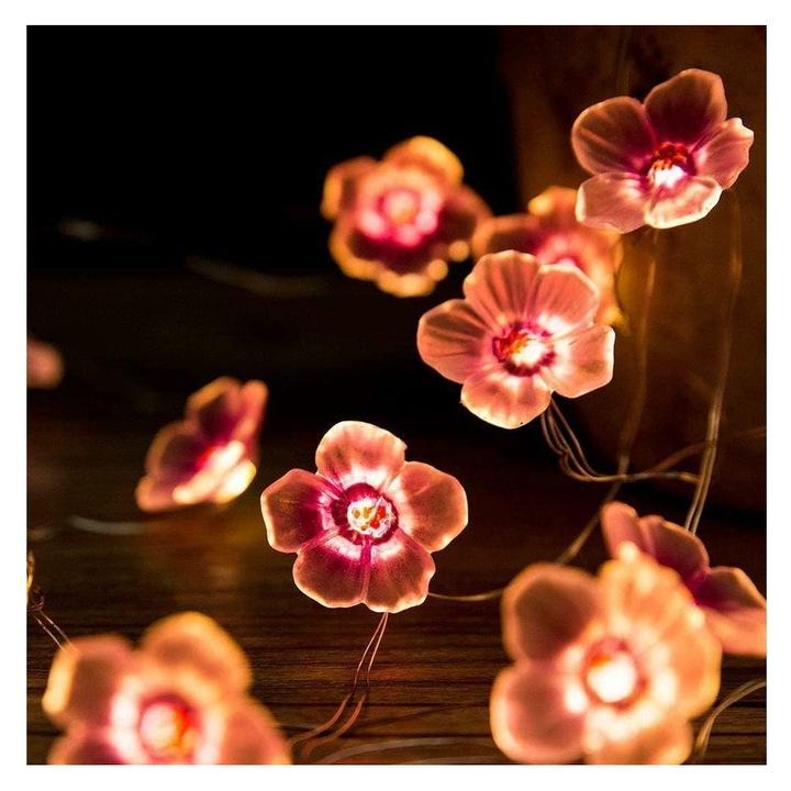Ghirlanda luminoasa flori cires, 3m, alb, baterii AAA