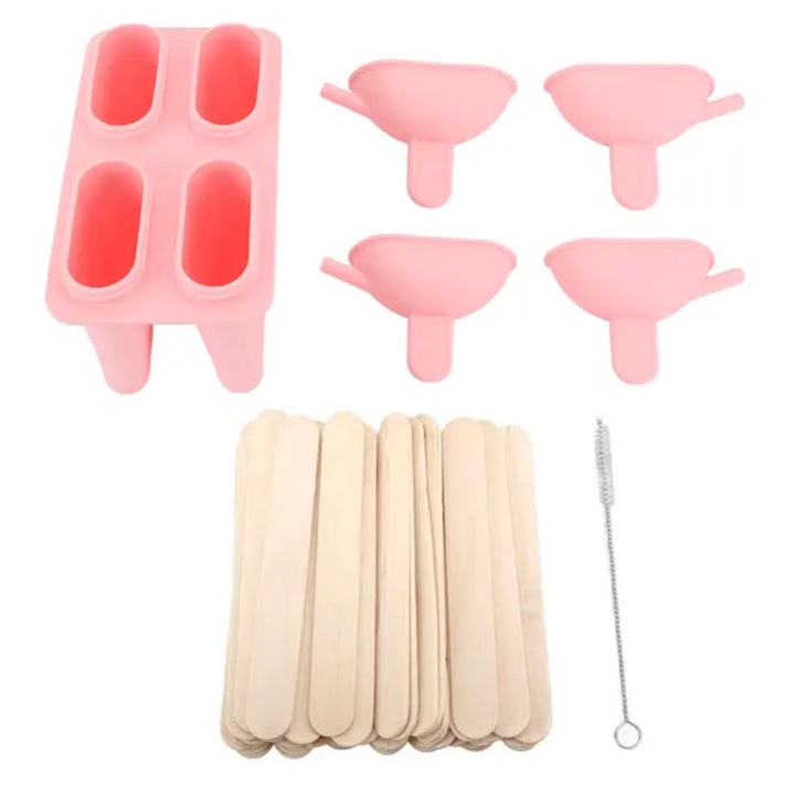 Set forme inghetata silicon cu baza si 50 betisoare, roz, 5 piese