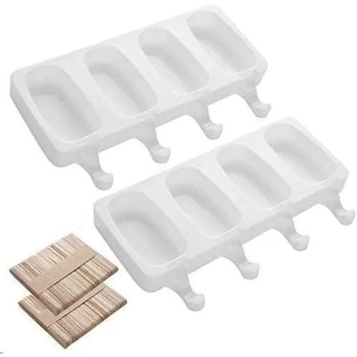 Forme silicon pentru inghetata, 26x14.5cm, set 2 buc, flexibil, rezistent la temperaturi, culoare albastru transparent