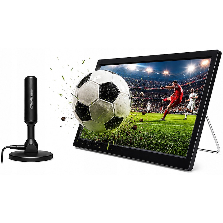 Televizor portabil 14", DVB-T2, negru, 26.5x16.4x2.7cm, set complet