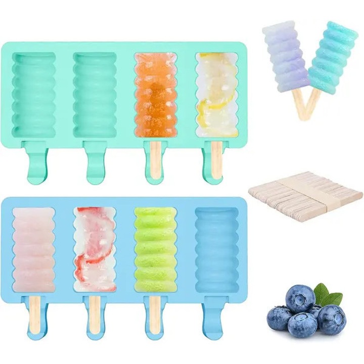 Set 2 forme silicon pentru inghetata si prajituri, 4 cavitati, multicolor, 18.5x13cm