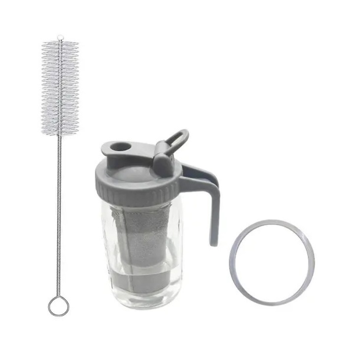 Carafa sticla pentru cafea, filtru, capac, 32oz, gri, 13.5x12.5x9.2cm