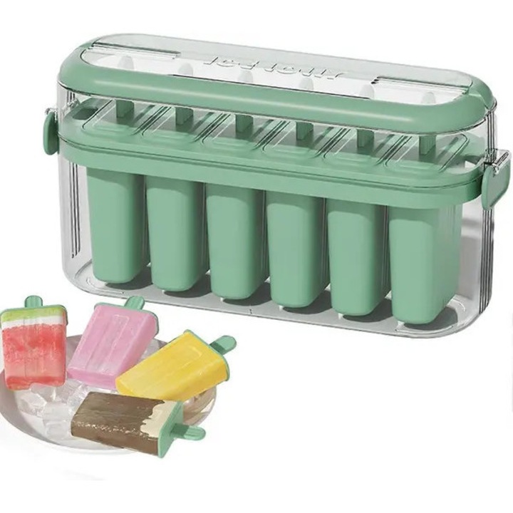 Set forme inghetata silicon, capac aluminiu, 6x75ml, 23.4x7.7x12cm, alb