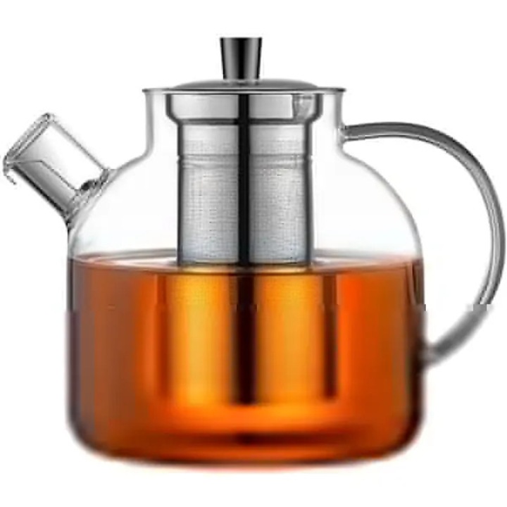 Ceainic sticla borosilicata 1500ml, filtru inox, transparent, pentru ceai cald si rece