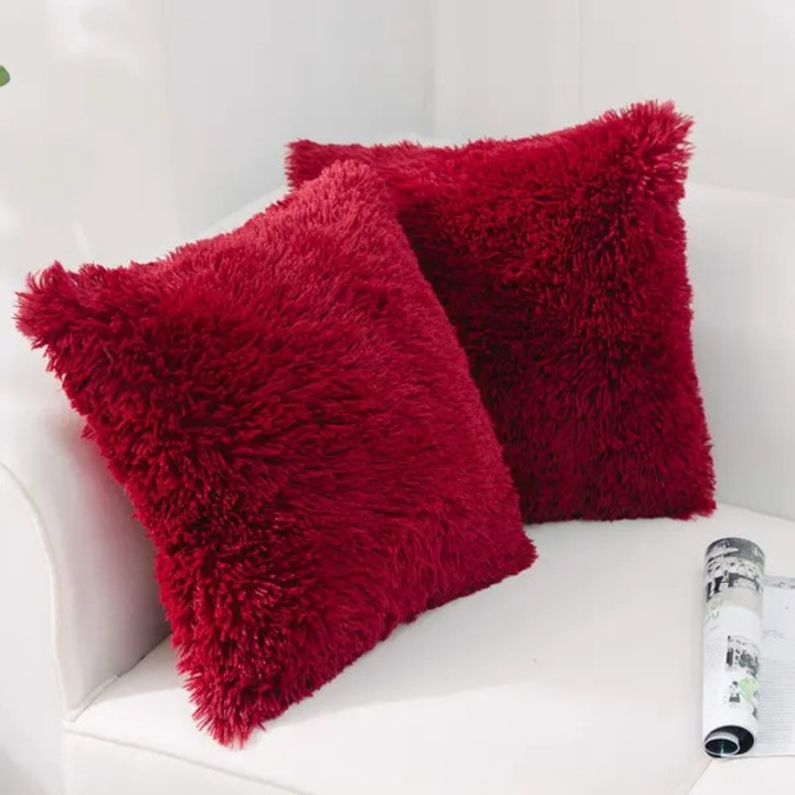 Set 2 huse perne decorative blana artificiala rosu 45x45cm